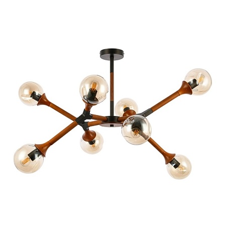 Светильник потолочный Черный, Темное дерево/Прозрачный, Янтарный E27 8*60W SLE109402-08 - фото