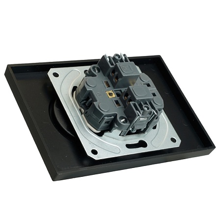 Розетка 2-местная с защитной шторкой, STEKKER,  б/з, 250В, 16А, серия Эмили, RST16-5116-05, черный уголь, soft touch - фото