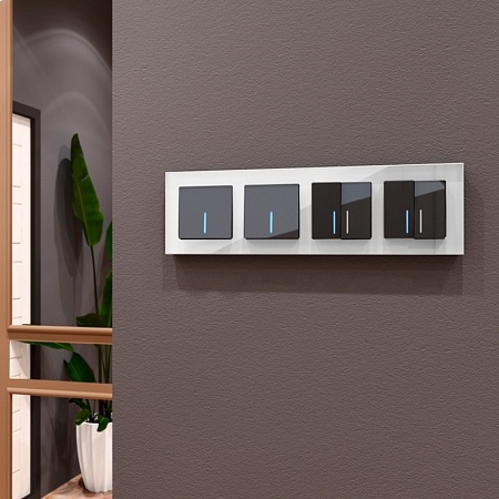 Выключатель двухклавишный проходной с подсветкой серо-коричневый WL07-SW-2G-2W-LED - фото