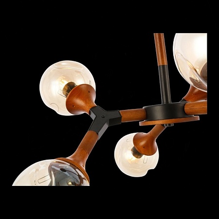 Светильник потолочный Черный, Темное дерево/Прозрачный, Янтарный E27 6*60W SLE109402-06 - фото