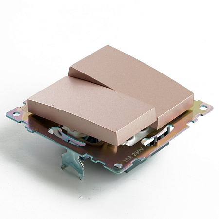 Переключатель2-клавишный (механизм), STEKKER GLS10-7107-02, 250V, 10А, серия Катрин, шампань - фото