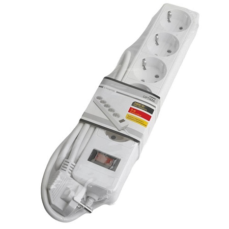 Сетевой фильтр 4-местный с/з STEKKER HM20-41-05 3x1мм2, 5 м, серия Optima, белый - фото