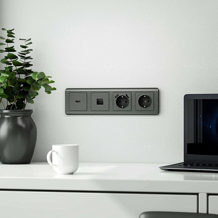 Накладка для телефонной розетки RJ11 графит рифленый WL04-RJ-11-CP - фото