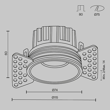 Встраиваемый светильник Technical Round DL058-12W3K-TRS-B - фото