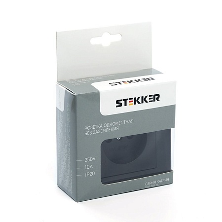 Розетка 1-местная б/з, STEKKER  GLS10-7009-05, 250В, 10А с защитной шторкой, серия Катрин, черный - фото