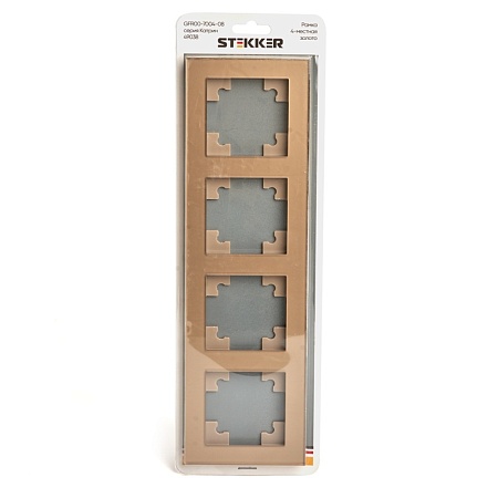 Рамка 4-местная, стекло, STEKKER GFR00-7004-08, серия Катрин, золото - фото