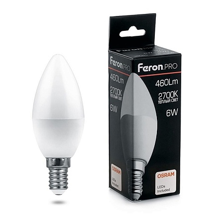 Лампа светодиодная Feron.PRO LB-1306 Свеча E14 6W 175-265V 2700K - фото
