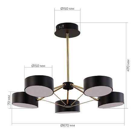 Светильник потолочный Черный, Золотистый/Черный LED 5*10W SLE6005-402-05 - фото