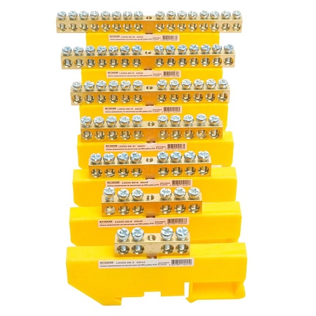 Шина "PE" на изоляторе 6*9 на DIN-рейку 6 выводов, желтый, LD555-69-6 - фото