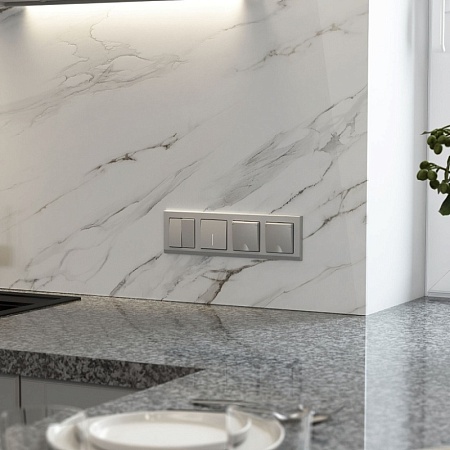 Выключатель двухклавишный проходной (серебряный матовый) W1122065 - фото