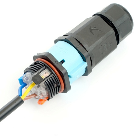 Соединитель-коннектор LD540  разъемный с замком 3-контактный, с пружинным контактом IP68, черный - фото