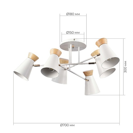 Светильник потолочный Белый, Золотистый/Белый, Дерево E27 6*60W SLE1252-502-06 - фото