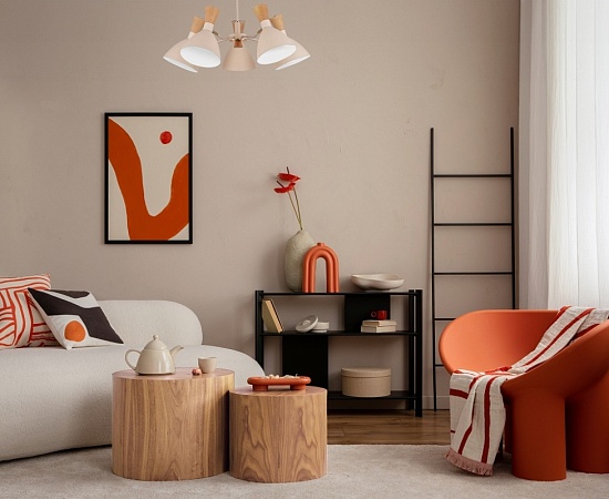 Светильник потолочный Бежевый/Бежевый, Светлое дерево, Золотистый E14 5*40W SLE1256-502-05 - фото