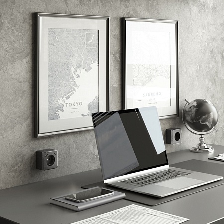 Розетка с заземлением, шторками и USB тип A+C Gallant графит рифленый W5071704 - фото