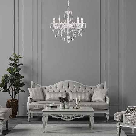 Подвесной светильник Eurosvet 10108/5 белый/прозрачный хрусталь Strotskis - фото