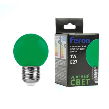 Лампа светодиодная Feron LB-37 Шарик E27 1W 230V Зеленый - фото