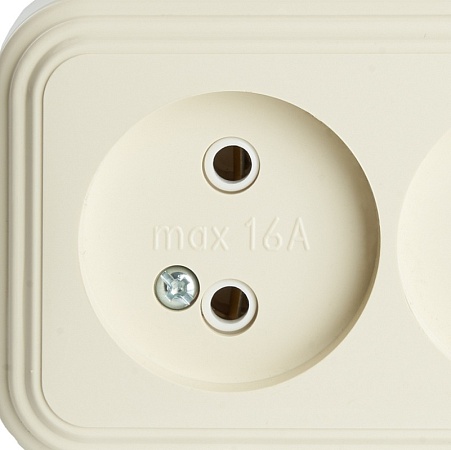 Розетка 2-местная с/з STEKKER, PST16-31-20 (RA 16-238-БЖ), пластик АВС, 250В, 16А, IP20, слоновая кость - фото