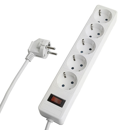 Сетевой фильтр 5-местный с/з STEKKER HM20-51-02 3x1мм2, 1,8 м, серия Optima, белый - фото