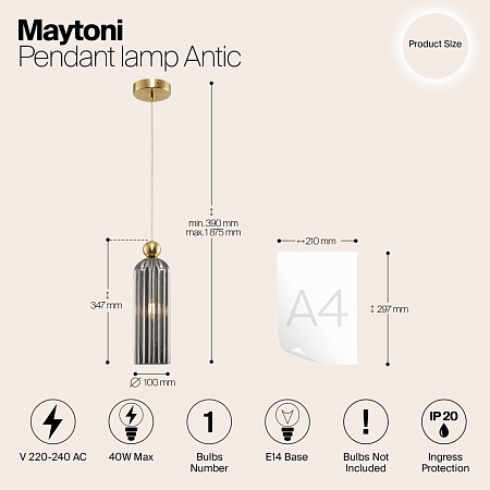 Подвесной светильник Maytoni Antic MOD302PL-01GR - фото