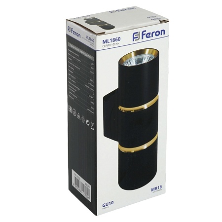 Светильник  настенный Feron ML1860 ZEN MR16 35W, 230V, 2*GU10, черный, золото IP20 - фото