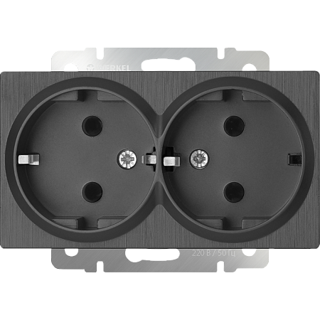 Розетка двойная с заземлением графит рифленый WL04-SKG-02-IP20 - фото