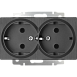 Розетка двойная с заземлением графит рифленый WL04-SKG-02-IP20 - фото