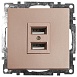 Розетка USB 2-местная (механизм), STEKKER GLS10-7115-02, 250B, 2,1A, серия Катрин, шампань - фото