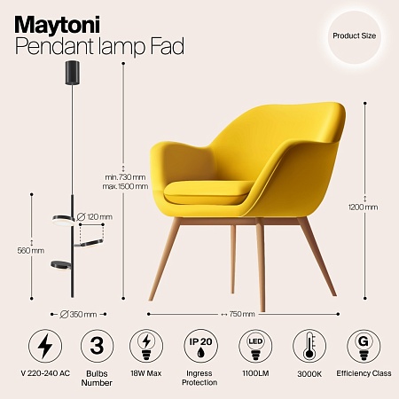 Подвесной светильник Maytoni Fad MOD070PL-L18B3K - фото