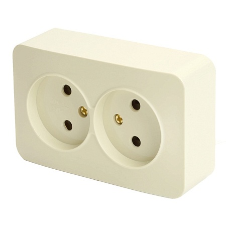 Розетка 2-местная б/з открытой установки, STEKKER, 250В, 10А, IP20, серия София, слоновая кость, MST10-12-04 - фото