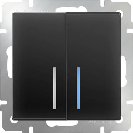 Выключатель двухклавишный проходной с подсветкой черный матовый WL08-SW-2G-2W-LED - фото