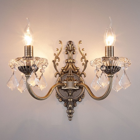 Настенный светильник Eurosvet 3281/2 античная бронза / прозрачный хрусталь - фото
