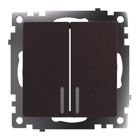 Выключатель 2-клавишный c индикатором (механизм), STEKKER GLS10-7102-04, 250В, 10А, серия Катрин, шоколад - фото