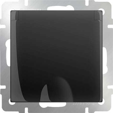 Розетка влагозащ. с зазем. с защит. крышкой и шторками черный матовый WL08-SKGSC-01-IP44 - фото