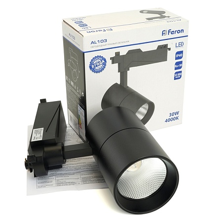 Светодиодный светильник Feron AL103 трековый однофазный на шинопровод 30W 4000K, 35 градусов, черный с индексом цветопередачи >90Ra серия TrueColor - фото