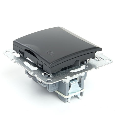 Розетка 1-местная с/з с крышкой (механизм), STEKKER, PST16-9112-03, 250В, 16А с защ. шторкой, серия Эрна, черный - фото