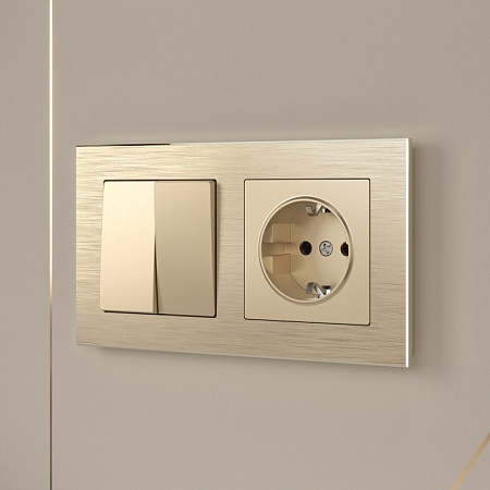 Выключатель двухклавишный проходной шампань WL11-SW-2G-2W - фото