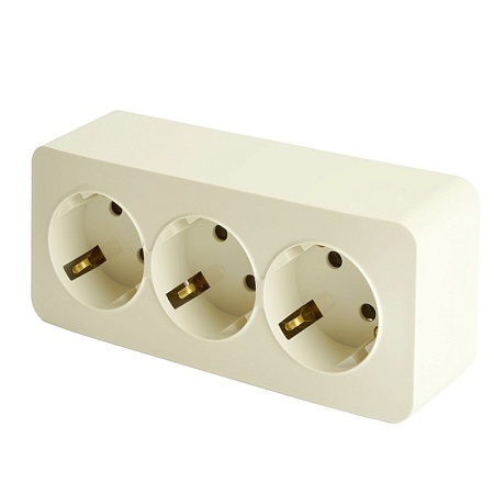 Розетка 3-местная с/з открытой установки, STEKKER, 250В, 16А, IP20, серия София, слоновая кость, MST16-13-04 - фото