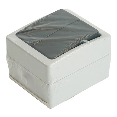 Выключатель 2-клавишный, STEKKER, PSW10-121-54, открытой установки, 250В, 10А, IP54, серый/графит - фото