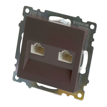 Розетка компьютерная 2-местная RJ-45 (механизм) STEKKER GLS00-7109-04, серия Катрин, шоколад - фото