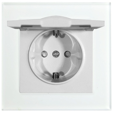 Розетка 1-местная с/з с крышкой STEKKER GLS16-7012-01, 250В, 16А с защитной шторкой, серия Катрин, белый - фото