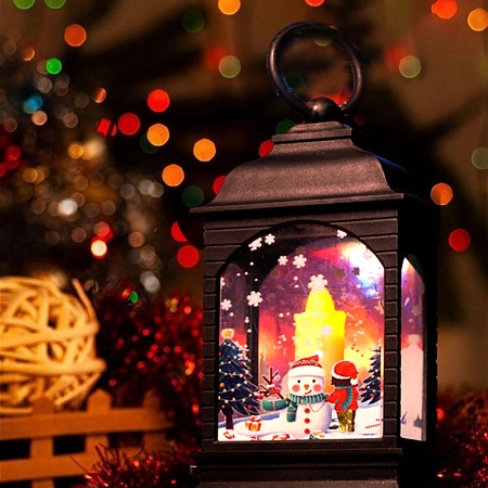 Световая фигура Свеча "Снеговик" 1LED (батарейки в компл), 12,5см, черный, LT128 - фото