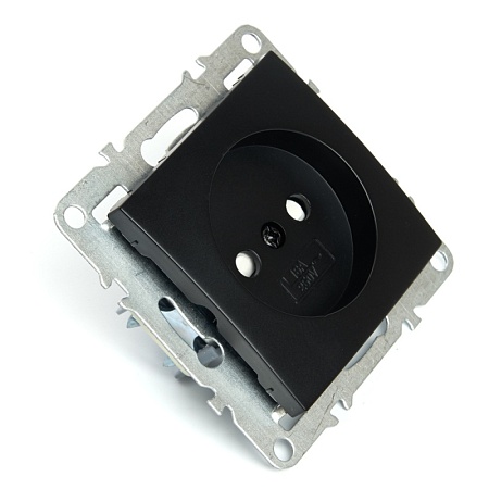 Розетка 1-местная б/з (механизм), STEKKER, PST10-9109-03, 250В, 16А с защитной шторкой, серия Эрна, черный - фото