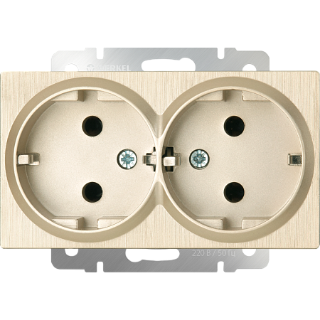 Розетка двойная с заземлением шампань рифленый WL10-SKG-02-IP20 - фото