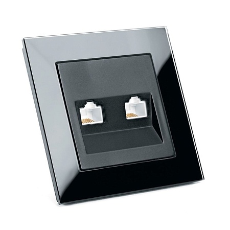 Розетка компьютерная 2-местная RJ-45 ,STEKKER ,GLS00-7006-05, серия Катрин, черный - фото