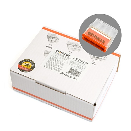 Клемма монтажная 4-проводная STEKKER  для 1-жильного проводника, LD2273-204 - фото