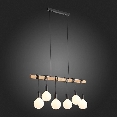 Светильник подвесной Черный, Светлое дерево E27 6*60W SL1142.403.06 - фото