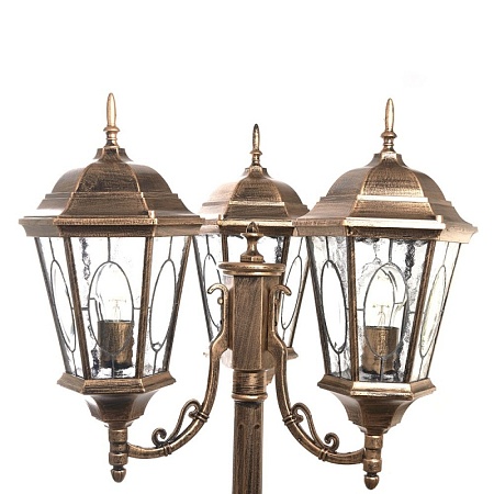 Светильник садово-парковый Feron PL158 шестигранный, столб  3*60W E27 230V, черное золото - фото