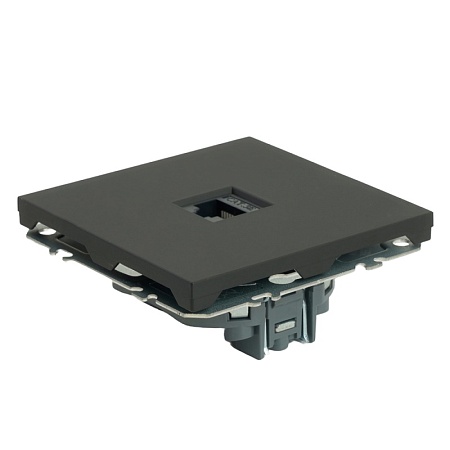 Розетка компьютерная 1-местная RJ-45 (механизм), STEKKER, серия Эмили, RST00-5117-05, черный уголь, soft touch - фото