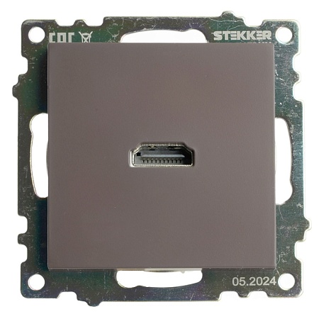 Розетка HDMI 2.1, Type A (механизм), STEKKER GLS00-7118-04, серия Катрин, шоколад - фото