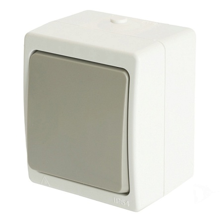 Выключатель 1-клавишный STEKKER, PSW10-211-54, открытой установки, 250В, 10А, IP54, белый/серый - фото
